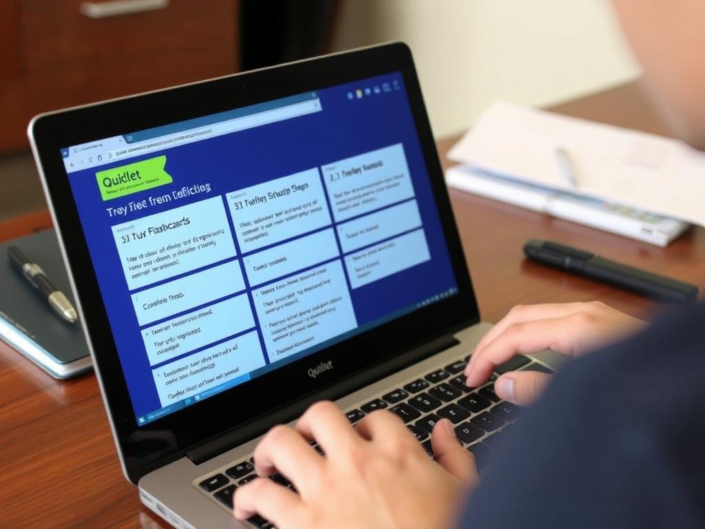 Estudiante utilizando Quizlet para estudiar con tarjetas digitales Estudiante utilizando Quizlet para estudiar con tarjetas digitales